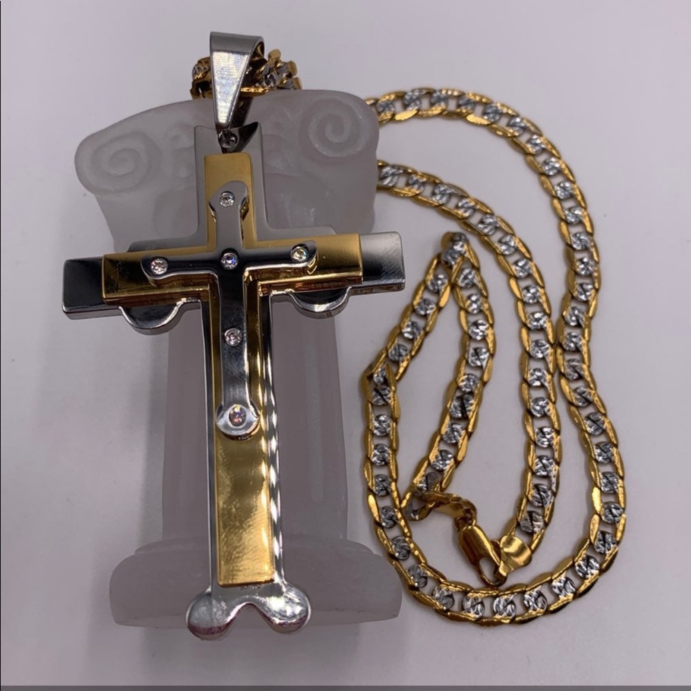 cross and chain, 2 colors, stainless steel